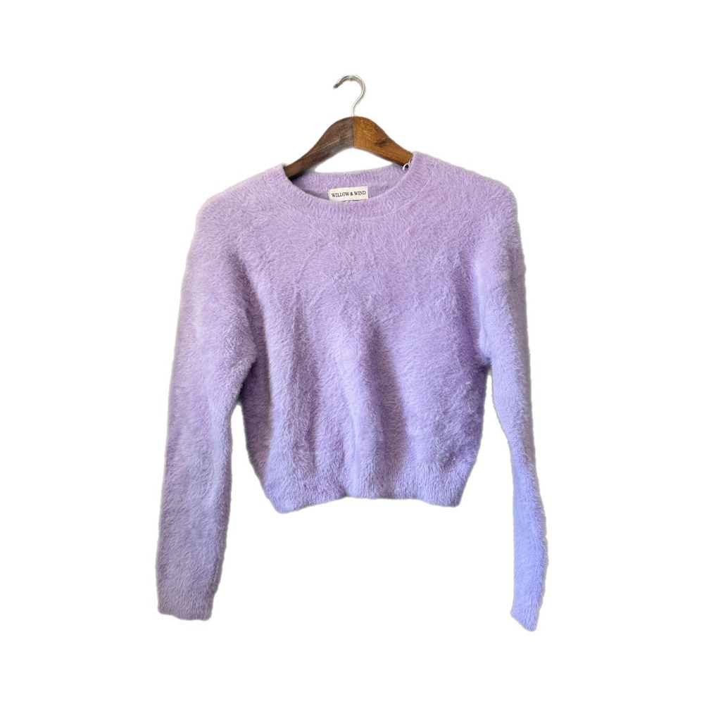 Willow & Wind Sweater Womens Medium Purple Excellent Fuzzy Eyelash Knit Cropped